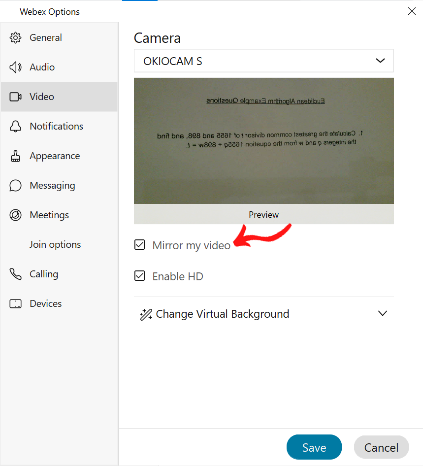 How To Disable Video Mirroring in Cisco ex Meetings? OKIOLABS